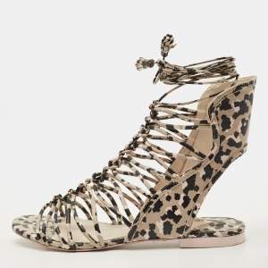 مملوكة مسبقًا Sophia Webster Size 39 Multicolor Camo Print Leather Gladiator Flat Sandals 