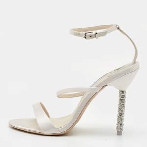 Pre Owned Sophia Webster Rosalind Crystal Size 40 Soft Ivory Satin Ankle Strap Sandals
