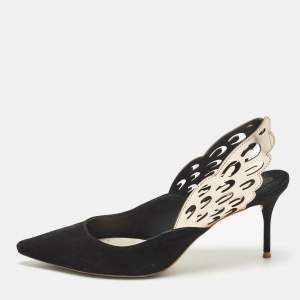 Pre Owned صندل سوفيا ويبستر فتحة كعب أنغلو جلد وسويدي برونزي ميتالك/ أسود مقاس 38.5