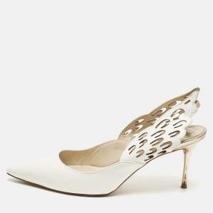 Pre Owned Sophia Webster Angelo Size 39.5 White/Rose Gold  Leather Slingback Pumps