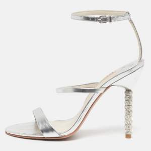Pre Owned Sophia Webster Rosalind Crystal Size 39 Silver Leather Ankle Strap Sandals
