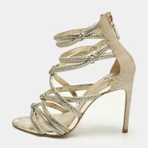 مملوكة مسبقًا Sophia Webster Size 38 Gold Leather And Glitter Ankle Strap Sandals