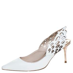 Sophia Webster White Leather Angelo Slingback Pointed Toe Sandals Size 38.5