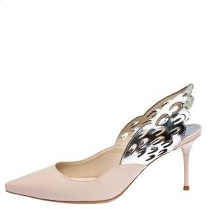 Sophia Webster Silver/Nude Leather Angelo Slingback Pumps Size 36