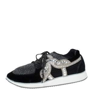 Sophia Webster Black Velvet/Mesh and Embellishment Royalty Low Top Sneakers Size 41.5