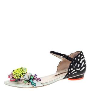 Sophia Webster Multicolor Patent And Leather Lilico Underwater Floral Embellished Flat Sandals Size 40