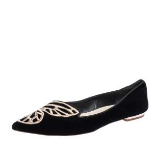 Sophia Webster Black Embroidered Velvet Bibi Butterfly Pointed Toe Ballet Flats Size 41