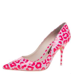 Sophia Webster Lilac and Neon Pink Stripe And Leopard Print Lola Pointed Toe Pumps Size 39