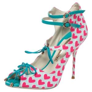 Sophia Webster Pink/Multicolor Nylon And Leather Heart Print Sandals Size 37.5