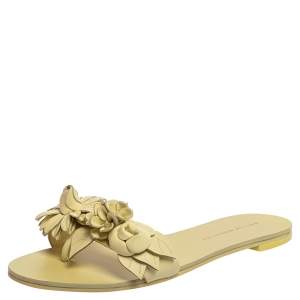 Sophia Webster Yellow Leather Lilico Flower Flat Slides Size 35.5