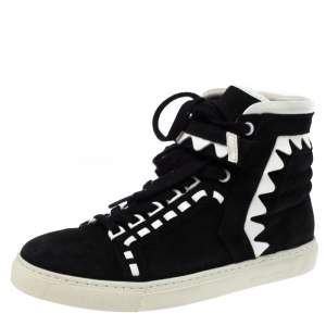 Sophia Webster Monochrome Suede and Patent Leather Riko High Top Sneakers Size 38.5