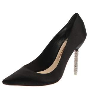 Sophia Webster Black Satin Crystal Embellished Coco Pumps Size 40.5