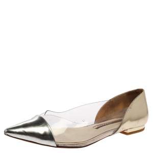 Pre Owned Sophia Webster Silver/Gold Leather  And PVC Daria Flats Size 38