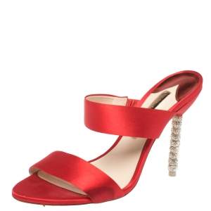 Sophia Webster Red Satin Crystal Embellished Heel Slide Mules Size 40