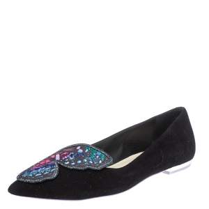 Pre Owned Sophia Webster Black Suede Bibi Butterfly Pointed Toe Ballet Flats Size 37