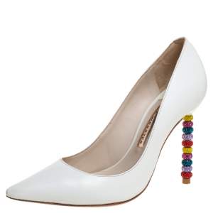 Sophia Webster White Leather Coco Crystal Embellished Heel Pointed Toe Pumps Size 36