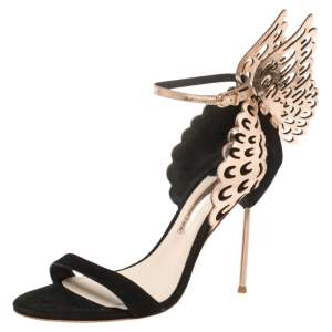Sophia Webster Black/Rose Gold Suede and Leather Evangeline Open Toe Sandals Size 40