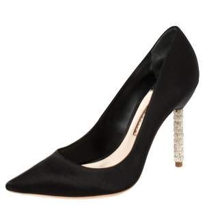 مملوكة مسبقًا Sophia Webster Black Satin Crystal Embellished Coco Pumps Size 39.5