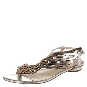 Sophia Webster Metallic Bronze And Silver Leather Seraphina Angel Wing Flat Sandals Size 40 