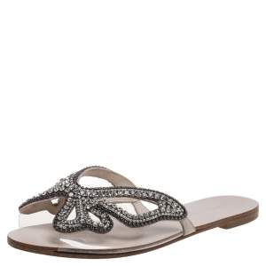 Sophia Webster Beige Butterfly Crystal Embellished Suede and PVC Madame Flat Sandals Size 36