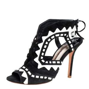 Sophia Webster Black/White Suede And Patent Leather Riko Cut Out Sandals Size 38