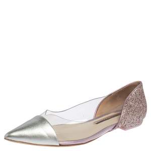 Sophia Webster Silver Leather And PVC Daria Ballerina Flats Size 38