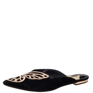 Sophia Webster Black Suede Bibi Butterfly  Flat Sandals Size 40