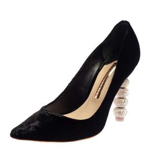 Sophia Webster Black Velvet Coco Crystal Embellished Pointed Toe Pumps Size 36.5