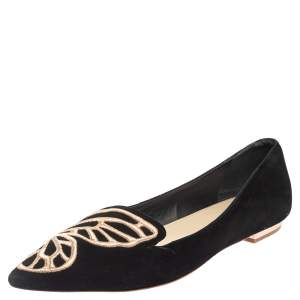 Sophia Webster Black Suede Bibi Butterfly Flats Size 41