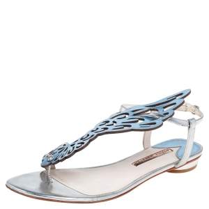 Sophia Webster Metallic Blue Leather Bibi Butterfly Flat Sandals Size 41