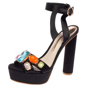 Sophia Webster Black Satin Amanda Gem Platform Sandals Size 38