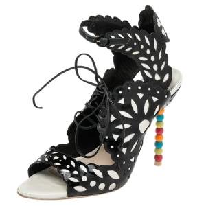 Sophia Webster Black/White Patent Leather and Leather Cutout Sandals Size 39.5