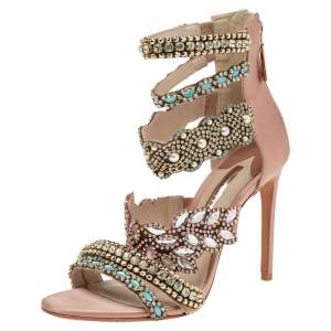 Sophia Webster Pink Satin And Suede Embellished Eden Sandals Size 39.5