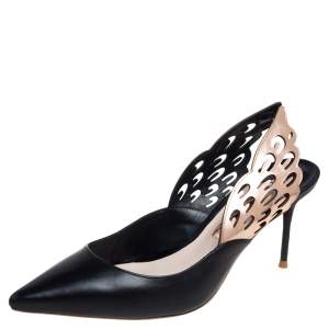 Sophia Webster Black/Rose Gold Leather Angelo Slingback Pumps Size 37