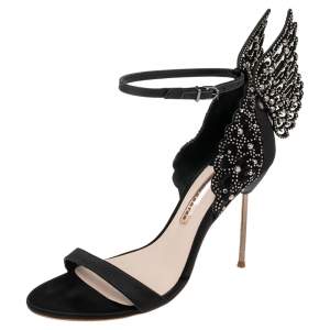 Sophia Webster Black Satin Evangeline Sandals Size 40