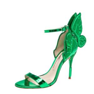 Sophia Webster Metallic Green Leather Chiara Butterfly Wing Open Toe Sandals Size 36.5