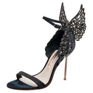 Sophia Webster Black Satin Evangeline Sandals Size 37