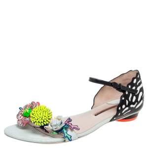 Sophia Webster Multicolor Patent And Leather Lilico Underwater Floral Embellished Flat Sandals Size 42