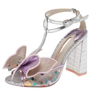 Sophia Webster Purple/Silver PVC and Leather Lana Butterfly Applique Block Heel Sandals Size 37