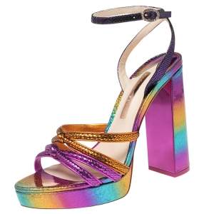 Sophia Webster Multicolor Snakeskin Effect Suede Rainbow Freya Platform Sandals Size 41