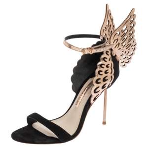 Sophia Webster Black Suede Evangeline Angel Wing Ankle-Strap Sandals Size 37.5