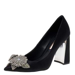 Sophia Webster Black Satin Lilico Crystal Embellished Pumps Size 38