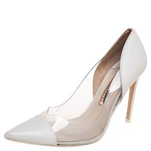 Sophia Webster White Leather And PVC Pointed Toe Pumps Size 40