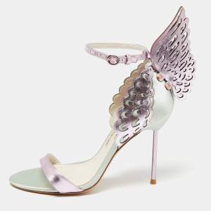 Sophia Webster Mint Green/Lilac Satin and Leather Evangeline Ankle-Strap Sandals Size 38