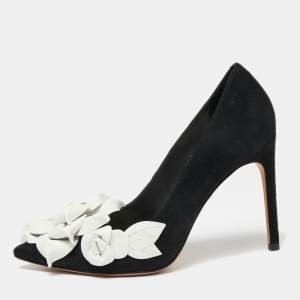 Sophia Webster Black Suede Jumbo Lilico Floral Applique Pumps Size 37