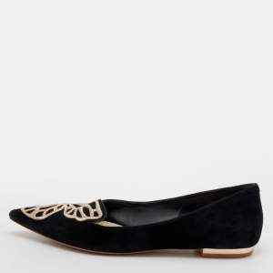 Sophia Webster Black Embroidered Suede Bibi Butterfly Pointed Toe Ballet Flats Size 39.5