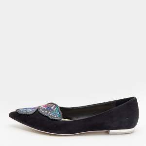 Sophia Webster Black Suede Bibi Butterfly Pointed Toe Ballet Flats Size 38