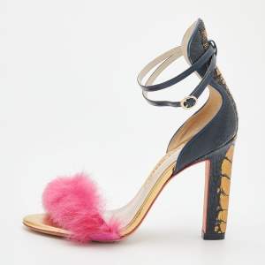Sophia Webster Multicolor Ostrich Leather And Rabbit Fur Detail Nicole Sandals Size 37.5