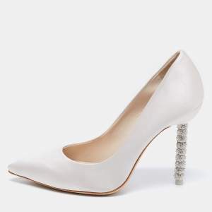 Sophia Webster White Satin Coco Crystal Embellished Heel Pumps Size 35