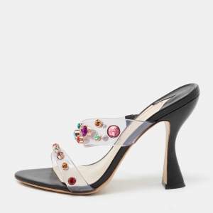 Sophia Webster Black PVC And Leather Rosalind Gem Mule Sandals Size 41 